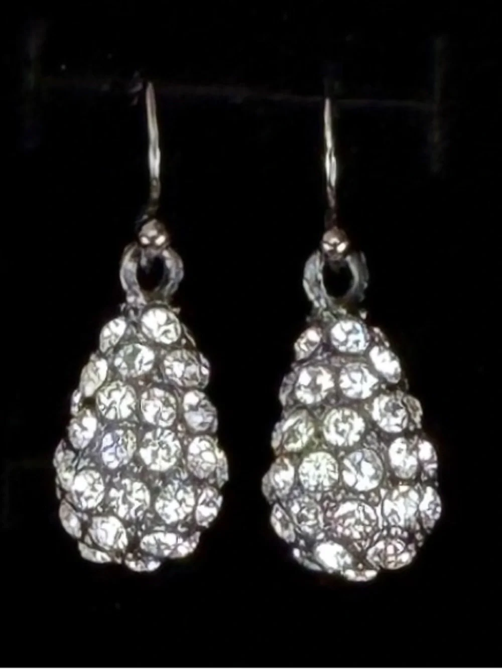 Aged Silvertone gunmetal bling teardrop weighted pierced earrings